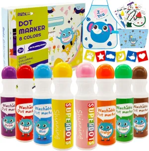 R&DLanci Dot Markers Set for Toddlers 1-3,8-Colors Dot paints with 12-Activity Papers,Non-Toxic Bingo Daubers for Toddlers 2-4,Kids Art and Crafts Supplies