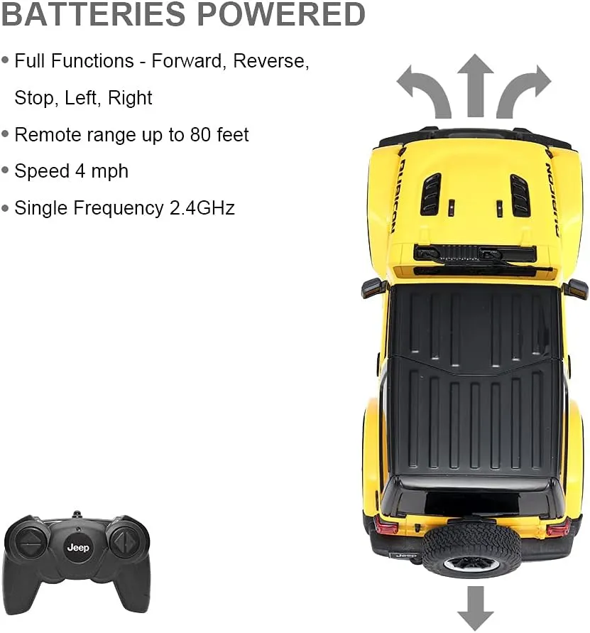 RASTAR RC Toy, 1/24 Scale Wrangler JL Remote Control RC Car, Rubicon Model Vehicle for Kids, Yellow