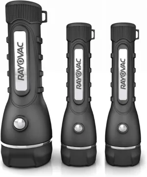 Rayovac LED Flashlight 3 Pack, Rubber Grip Flash Light Set with Batteries Included - Perfect for Power Outages, Emergency Situations, Camping, Hiking, Dog Walking (3 Pack)