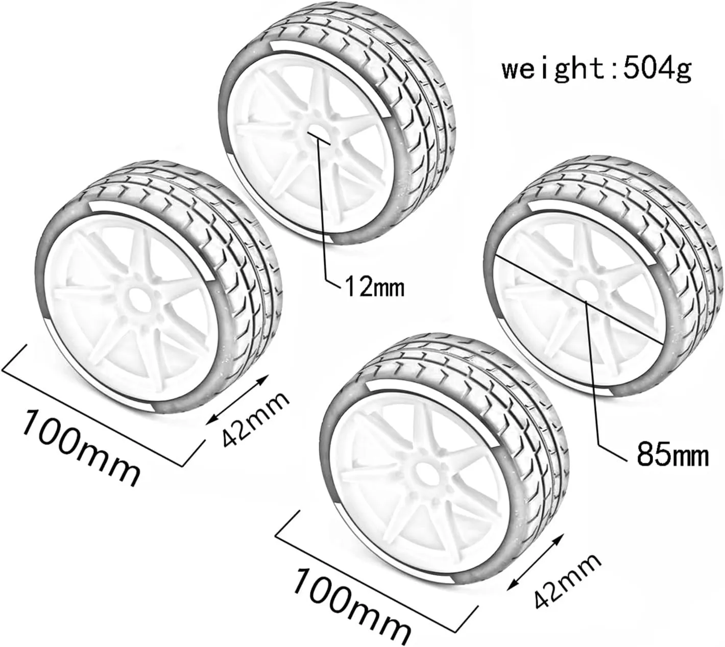 Rc Car Wheel Rim Tire Compatible with Arrma for Infraction for Limitless for HPI for HSP for Kyosho for Tamiya 1/7 1/8 RC Car 42x100mm Tire Tyre 17mm Wheel Hex(Black)