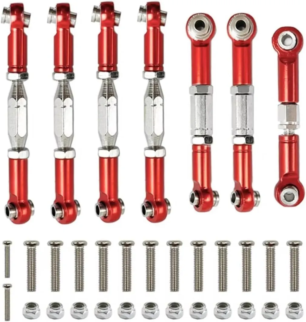 Rc Special Connecting Rod for WLtoys 144001 124018 124019 1:14 Metal Linkage Servo Steering Tie Rod RC Car Tracked Vehicle Parts and Accessories Upgrade Replacement Use(Red)