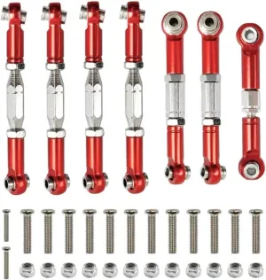 Rc Special Connecting Rod for WLtoys 144001 124018 124019 1:14 Metal Linkage Servo Steering Tie Rod RC Car Tracked Vehicle Parts and Accessories Upgrade Replacement Use(Red)