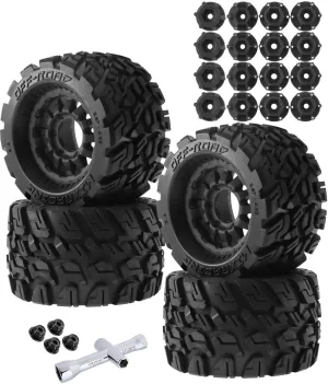 RC Truck Tires Wheel 12mm/14mm Hex for 1/10 Arrma Big Rock Granite Vortek/Stampede Rustler Hoss/Axial Losi Redcat Rc4wd,4-Pack RC Wheels Tires,Black