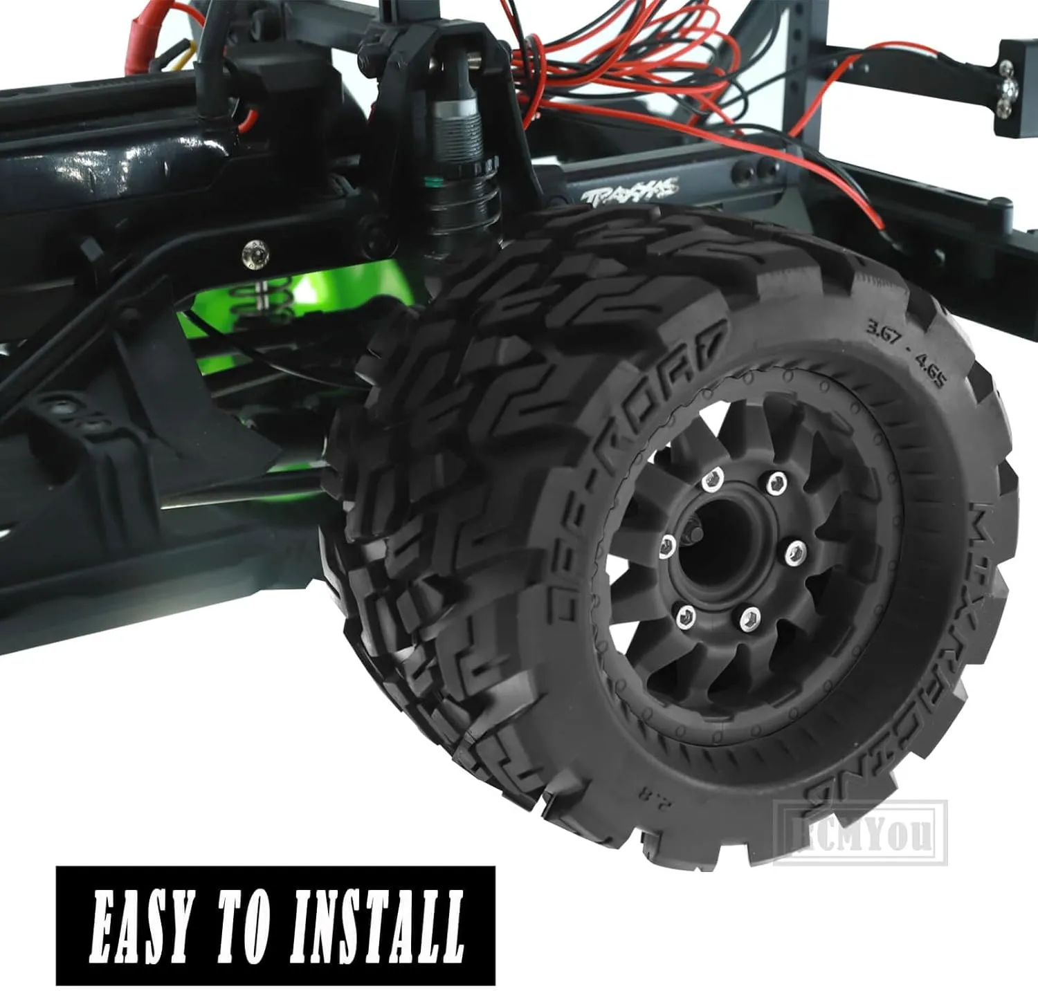 RC Truck Tires Wheel 12mm/14mm Hex for 1/10 Arrma Big Rock Granite Vortek/Stampede Rustler Hoss/Axial Losi Redcat Rc4wd,4-Pack RC Wheels Tires,Black