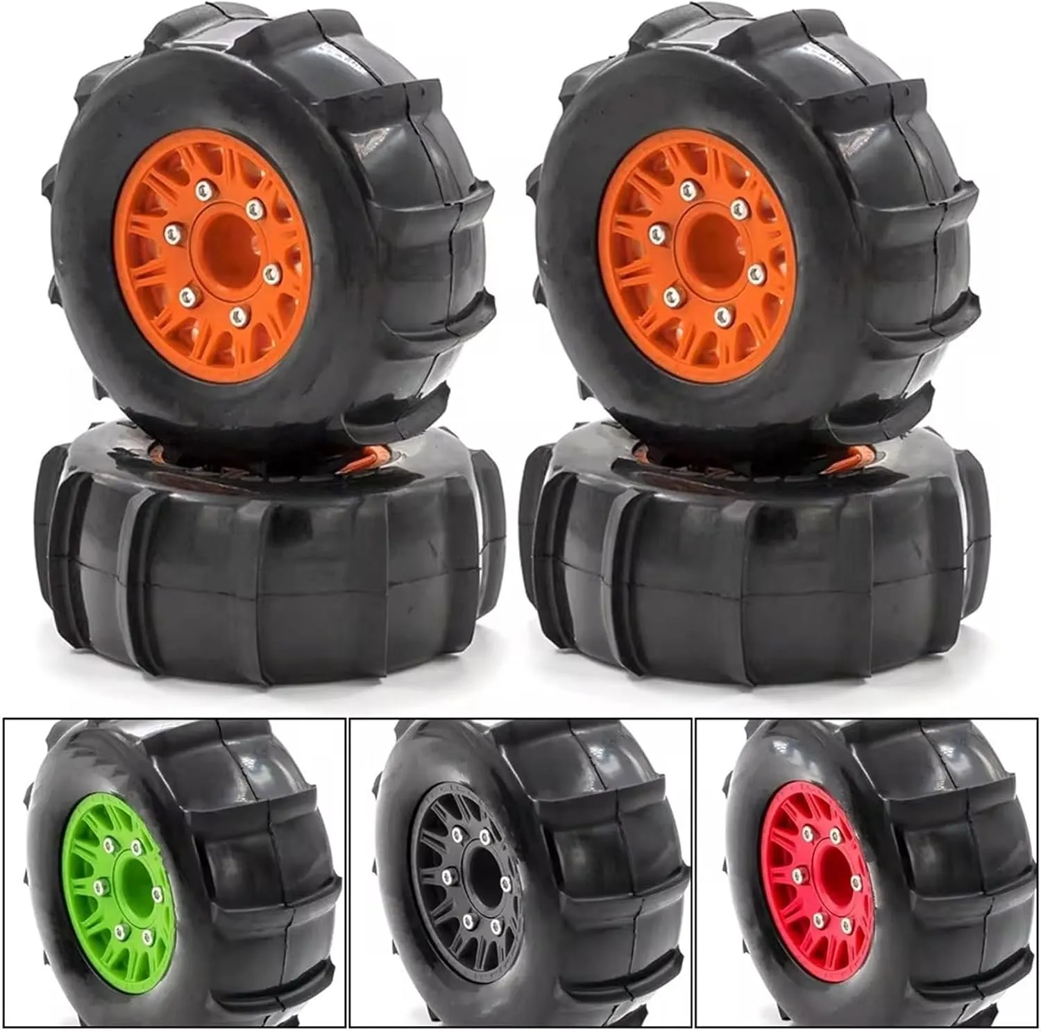 Rc Wheel Rim Tire for Traxx for Slash for Huanqi 727 for E-revo for 1:8 1:10 116mm Tire Rc Car Short Card Sand Tires Upgrade Tire Adapter 12/14/17mm(Green)
