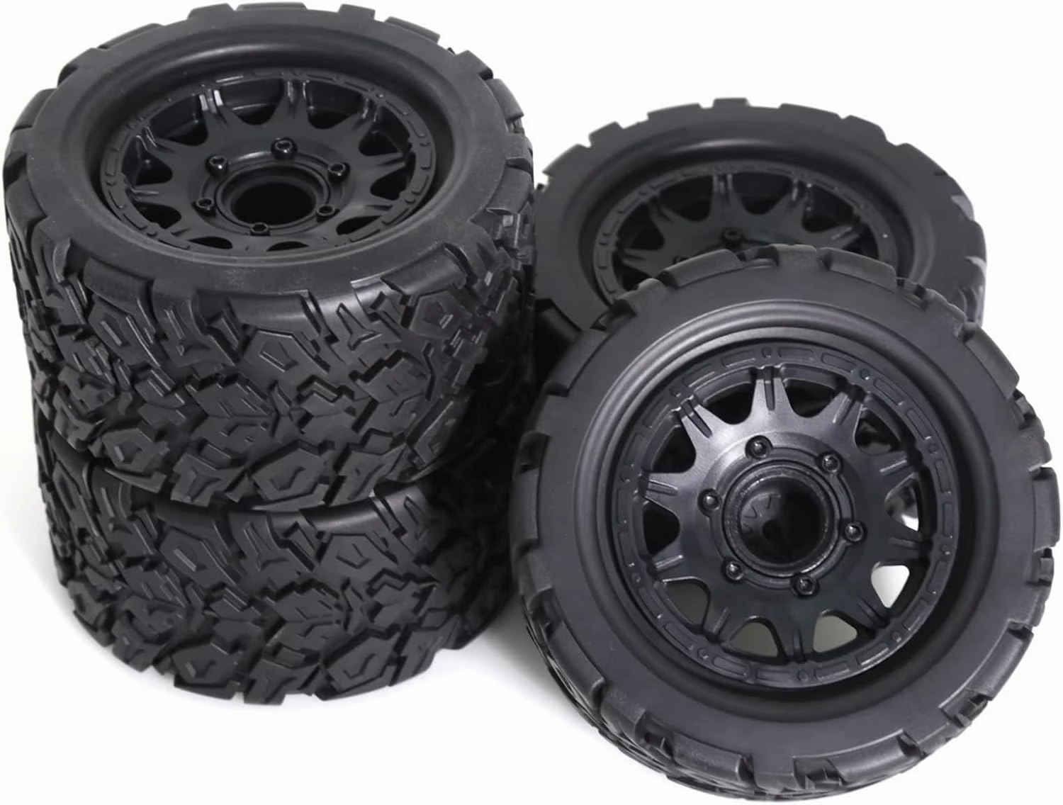 Rc Car Wheel Rim Tire Compatible with TRAXXAS for MAXX for ARRMA for Granite for KRATON for Outcast 1/10 for Monster Stunt Truck 110mm Tire 12mm and 14mm Hex