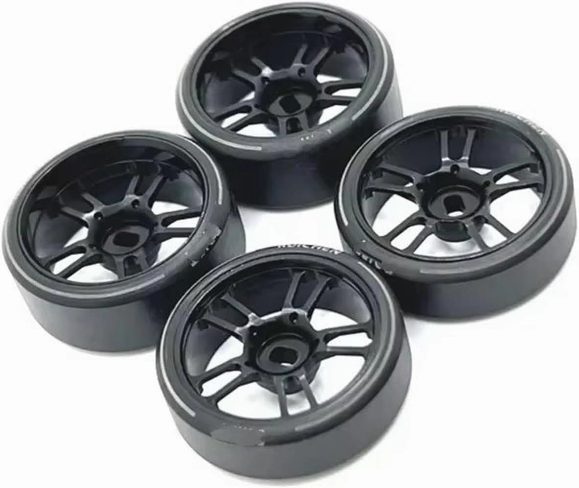 Rc Car Wheel Rim Tire Compatible with Wltoys 284131 K969 K979 K989 P929 for Kyosho for Mini-Z 1/28 RC Car Upgrades Parts 27Mm Drift Tire Tyre Metal Wheel Rim(Black)