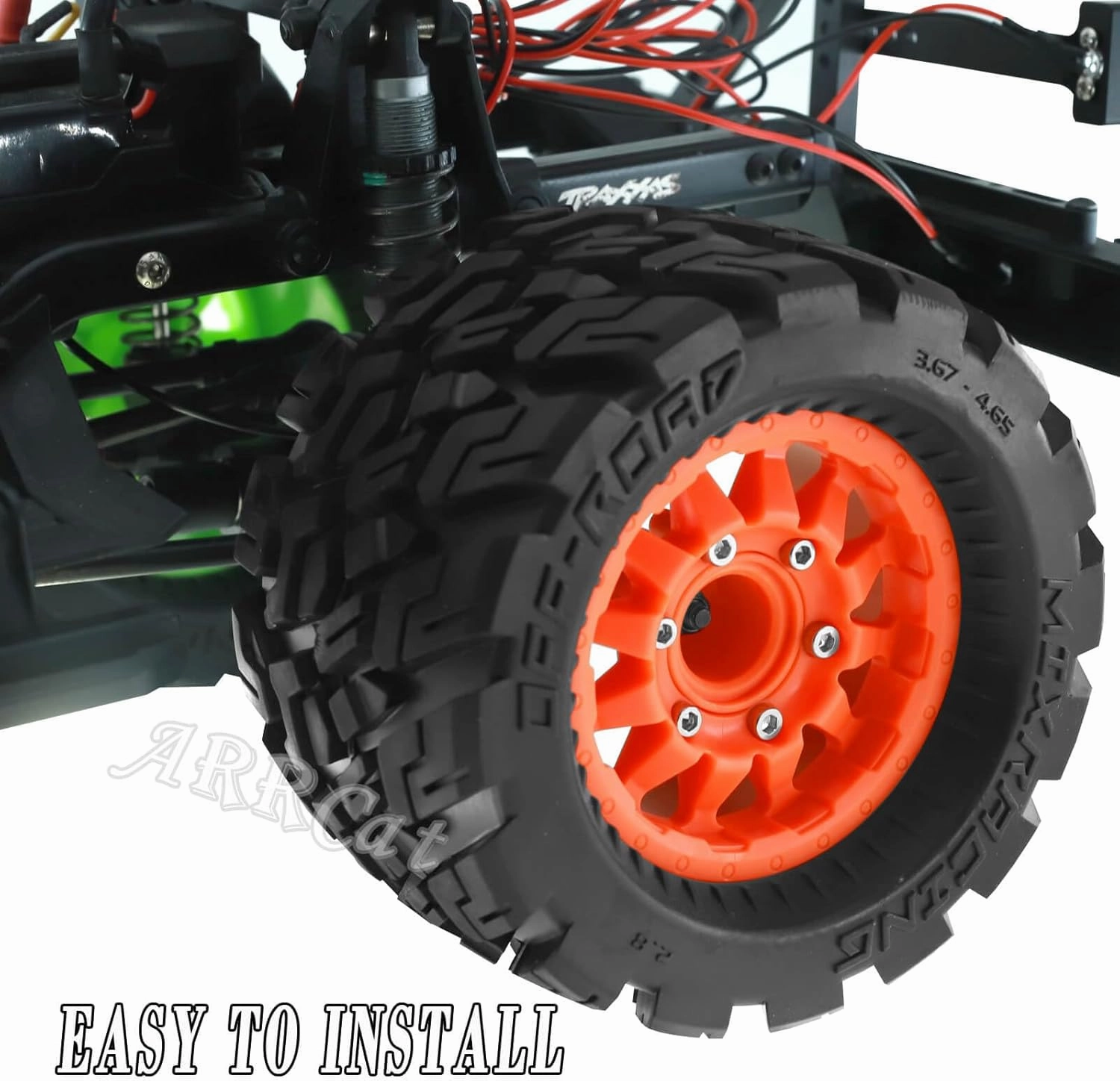 RC Truck Tires Wheel for 1/10 Big Rock Granite Vortek/Stampede Rustler Hoss/Losi Rc4wd,ARRCat RC Wheels Tires 12mm/14mm Hex,Orange