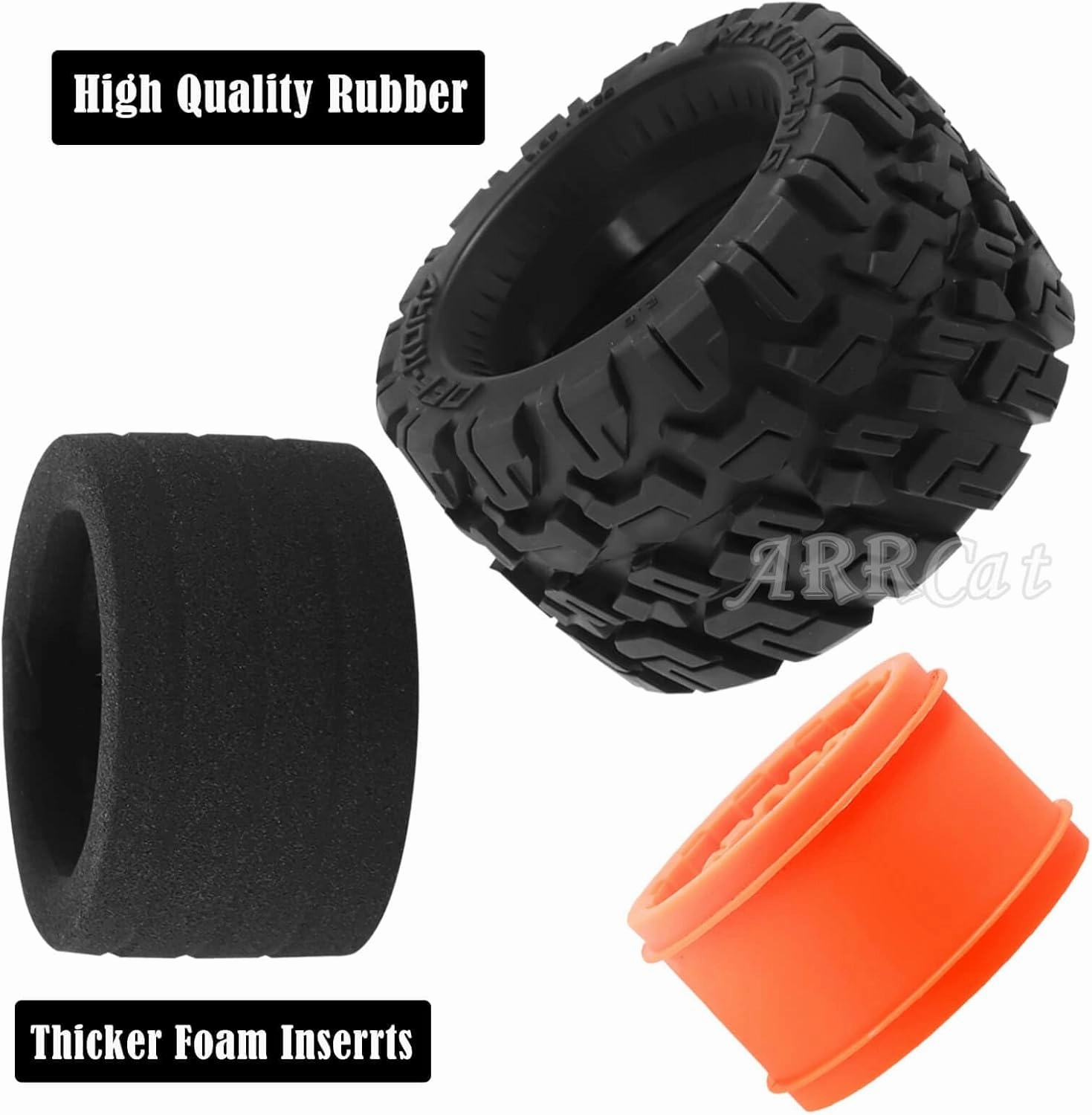 RC Truck Tires Wheel for 1/10 Big Rock Granite Vortek/Stampede Rustler Hoss/Losi Rc4wd,ARRCat RC Wheels Tires 12mm/14mm Hex,Orange
