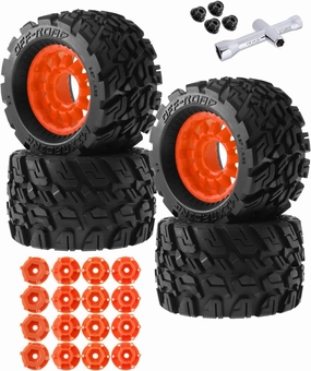 RC Truck Tires Wheel for 1/10 Big Rock Granite Vortek/Stampede Rustler Hoss/Losi Rc4wd,ARRCat RC Wheels Tires 12mm/14mm Hex,Orange