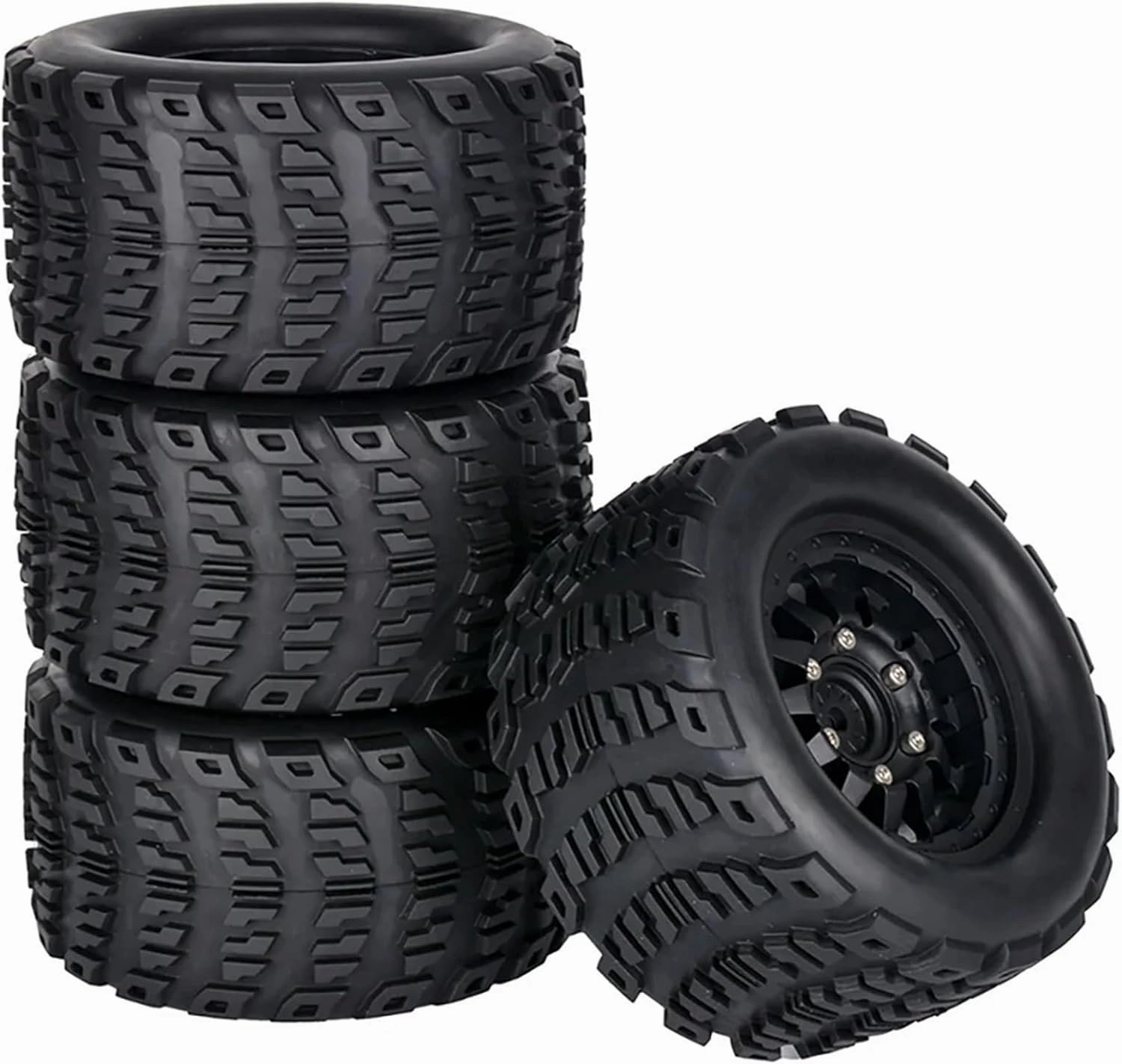Rc Wheel Rim Tire for 1/10 RC for Model Car for Monster Truck Retrofit Accessories Tires Wheels 4PCS Replaceable Adapter 12mm 14mm(C)