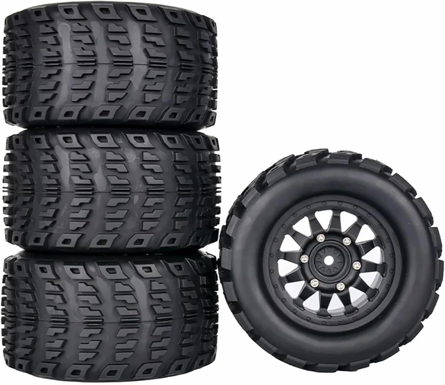 Rc Wheel Rim Tire for 1/10 RC for Model Car for Monster Truck Retrofit Accessories Tires Wheels 4PCS Replaceable Adapter 12mm 14mm(C)