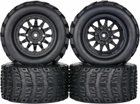 Rc Wheel Rim Tire for 1/10 RC for Model Car for Monster Truck Retrofit Accessories Tires Wheels 4PCS Replaceable Adapter 12mm 14mm(C)