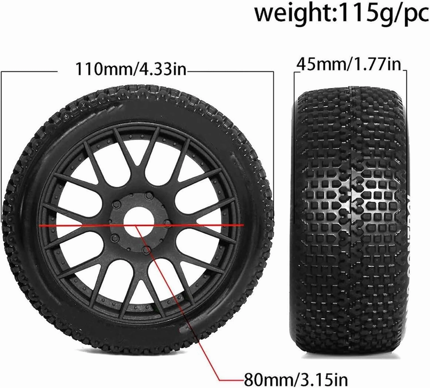 Rc Wheel Rim Tire for Tekno for MP10 for FSR for Mugen for X8R Car Tires Accessories 1/8 RS Remote Control Off-Road Vehicle Tires 4pcs(White)
