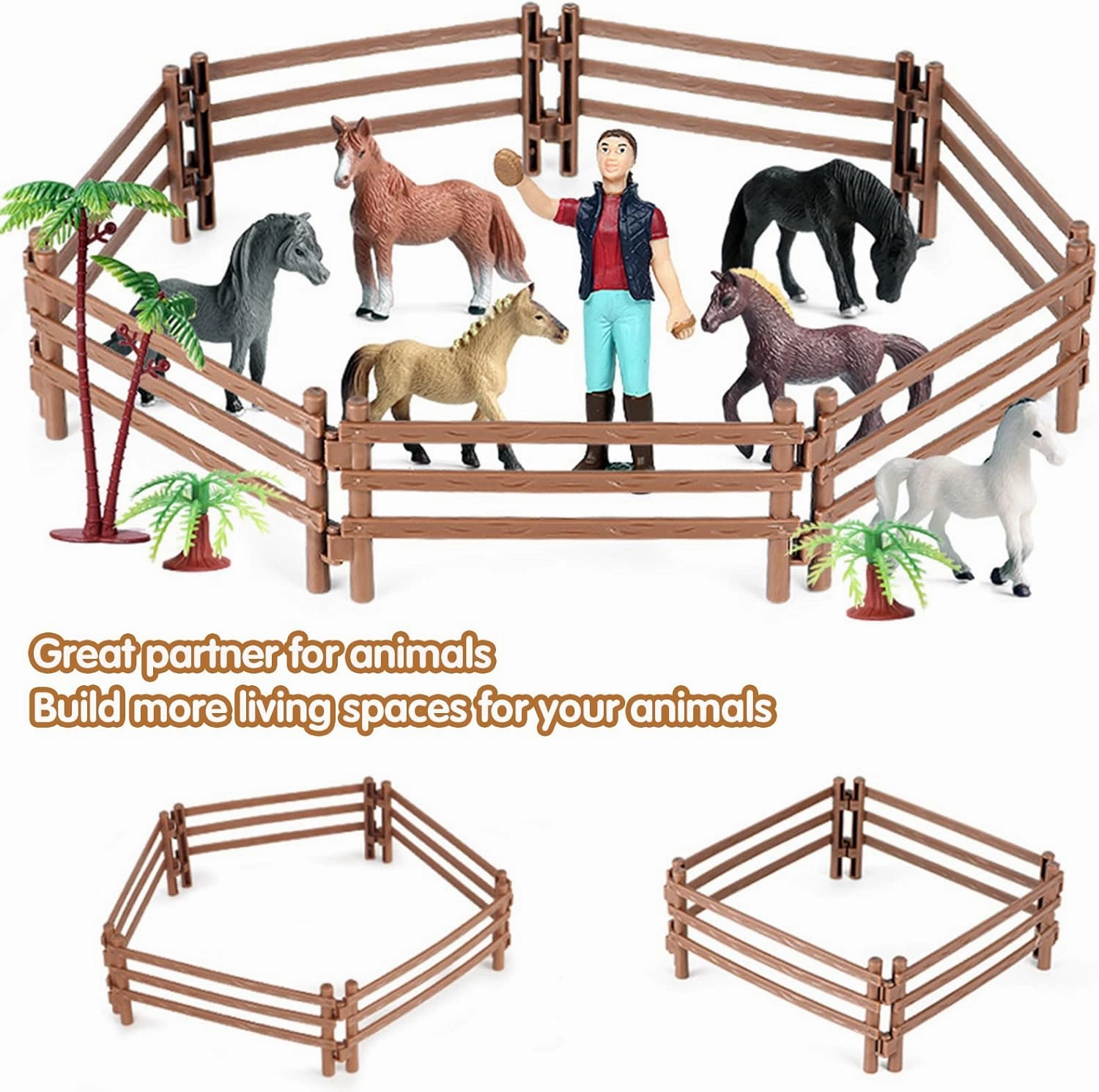 RCOMG 40PCS Plastic Fence Toys Farm Corral Fencing Accessories Playset for Barn Paddock Horse Stable Figures, Toys Panel Accessories Gift for Toddlers Kids