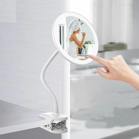 Rechargeable Clip-On Makeup Mirror with Lights – Flexible Gooseneck Vanity Mirror for Desk, Bathroom & Travel – LED Magnifying Mirror with Adjustable Brightness,10X,White