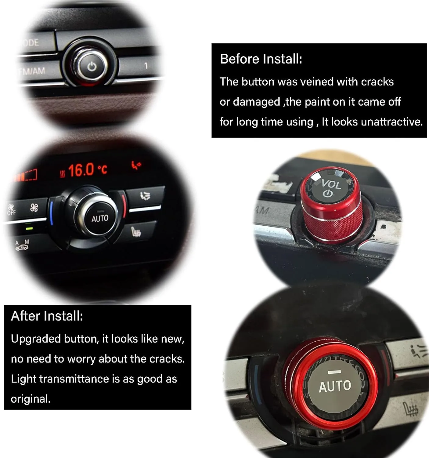 Red AC Air Conditioning Climate Control Button & Radio Volume Knob Switch Ring Covers Compatible with BMW 5 6 7 X3 X4 Series G30 G38 G32 G12 G01 G08 G02 2018-2022