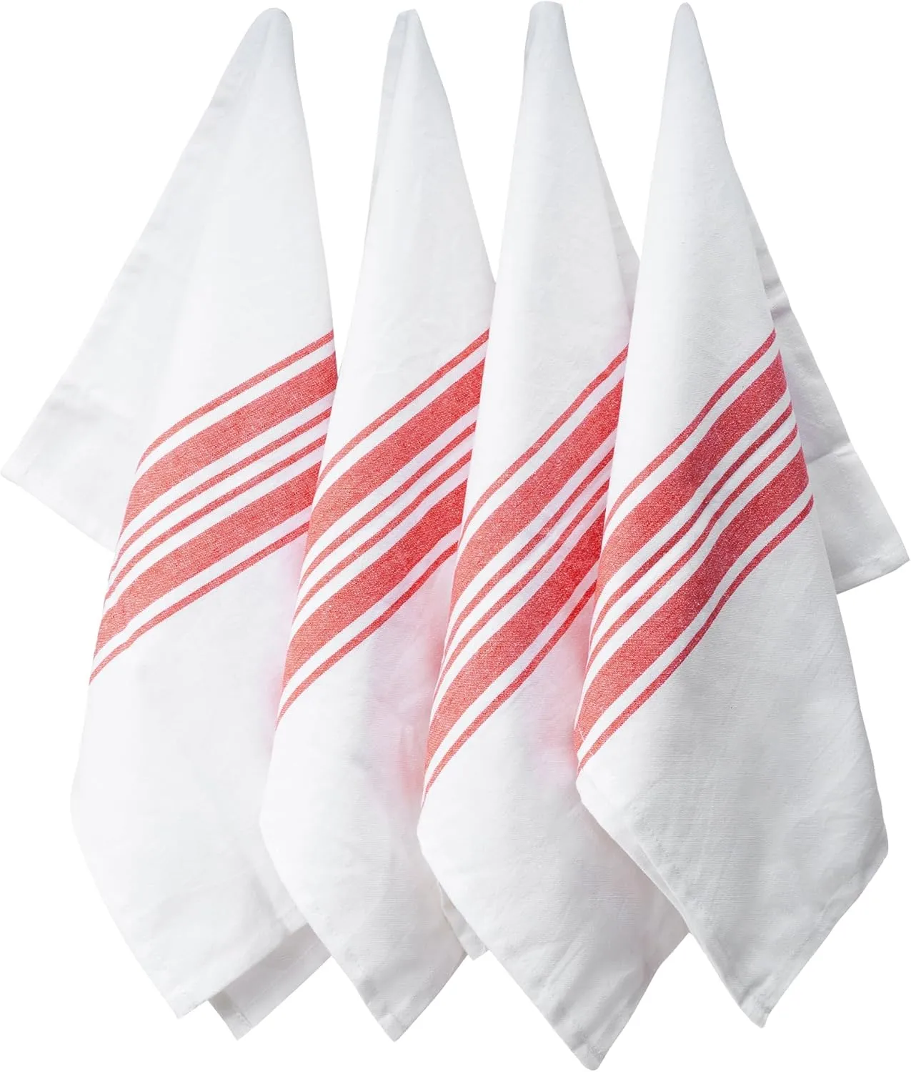 Red Striped Linen Kitchen Towels – 100% Pure Linen Dish, Tea & Hand Towels, Super Absorbent & Quick Drying Farmhouse Towels, 18x28 Inch, Set of 4, Machine Washable