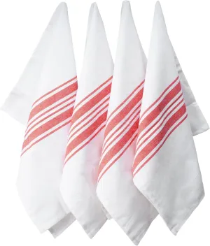 Red Striped Linen Kitchen Towels – 100% Pure Linen Dish, Tea & Hand Towels, Super Absorbent & Quick Drying Farmhouse Towels, 18x28 Inch, Set of 4, Machine Washable