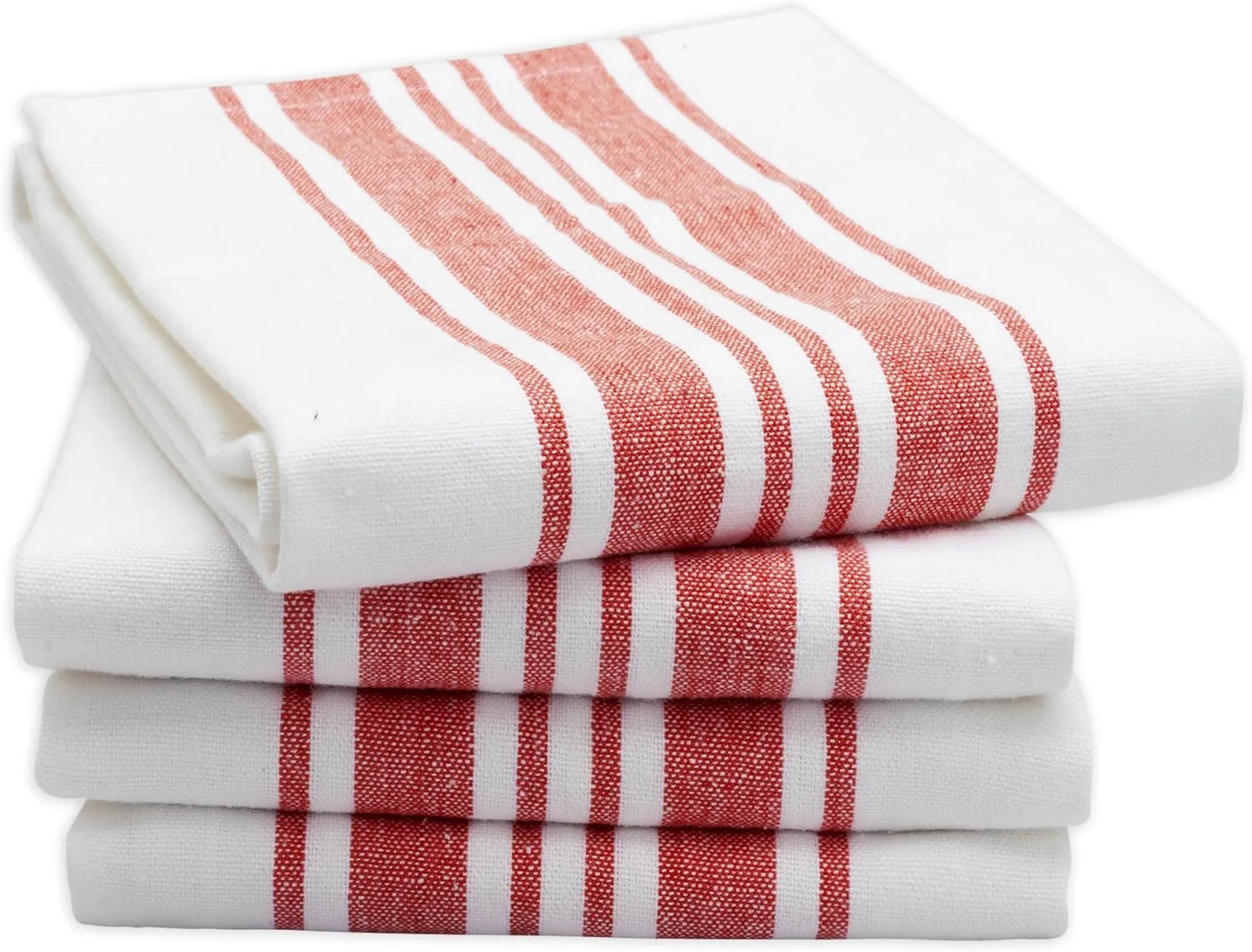 Red Striped Linen Kitchen Towels – 100% Pure Linen Dish, Tea & Hand Towels, Super Absorbent & Quick Drying Farmhouse Towels, 18x28 Inch, Set of 4, Machine Washable