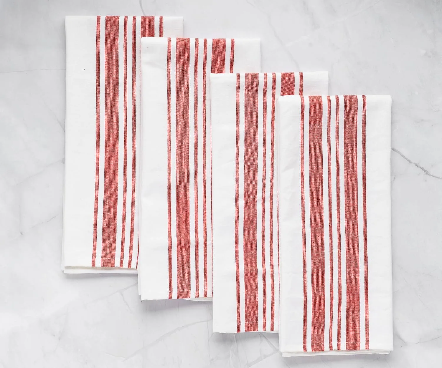 Red Striped Linen Kitchen Towels – 100% Pure Linen Dish, Tea & Hand Towels, Super Absorbent & Quick Drying Farmhouse Towels, 18x28 Inch, Set of 4, Machine Washable