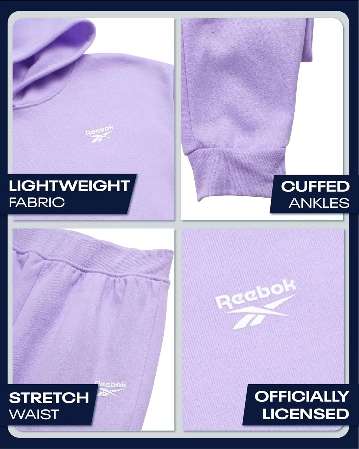 Reebok Girls' Jogger Set - 2 Piece Hoodie Sweatshirt and Sweatpants Sweatsuit (Size: 4-12)