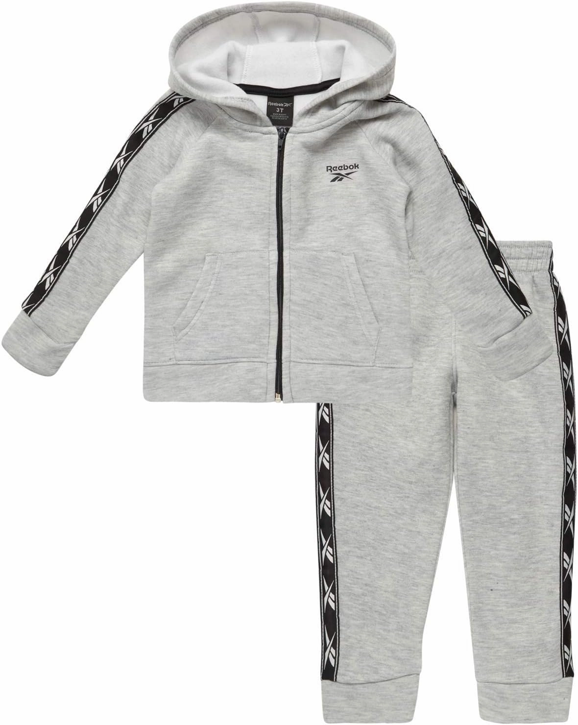 Reebok Baby Toddler Boys' Sweatsuit Set - 2 Piece Full Zip Up Fleece Hoodie Jogger Pants Set Playwear Lounge Wear (12M-7)