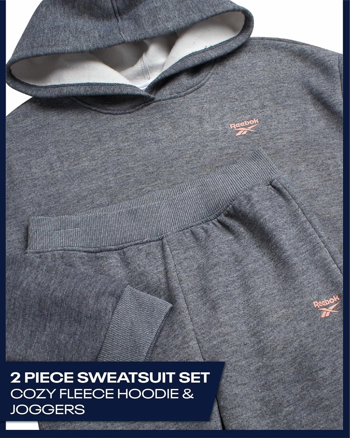 Reebok Girls' Jogger Set - 2 Piece Hoodie Sweatshirt and Sweatpants Sweatsuit (Size: 4-12)