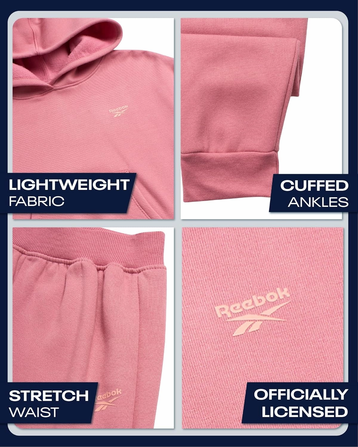 Reebok Girls' Jogger Set - 2 Piece Hoodie Sweatshirt and Sweatpants Sweatsuit (Size: 4-12)