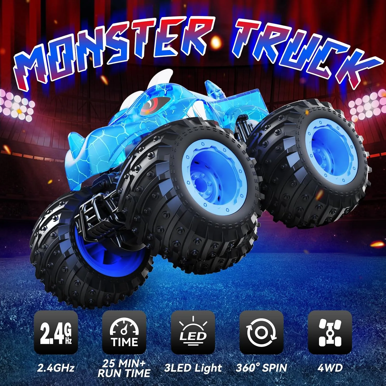 Remote Control Car, 2.4GHz Monster Trucks Toys with Light Spray, Birthday Gift for Kids 3 4 5 6 7 8, All Terrain RC Cars, Toddler Toys for Boys Girls 3  Year Old