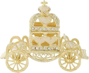 Retro Hollow out Carriage Trinket Box Small Jewelry Boxes Hand-Painted Mother's Day Gift for Women(White)