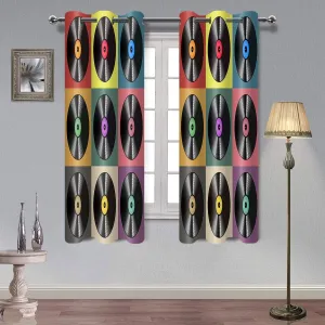 Retro Music Blackout Curtains, Rustic 60s Disco Album Curtain Drapes, Pop Colorful Records Musical Discs Drapes for Living Room Boys Girls Kids Teens Bedroom Kitchen Cafe 2 Panels 42x63in
