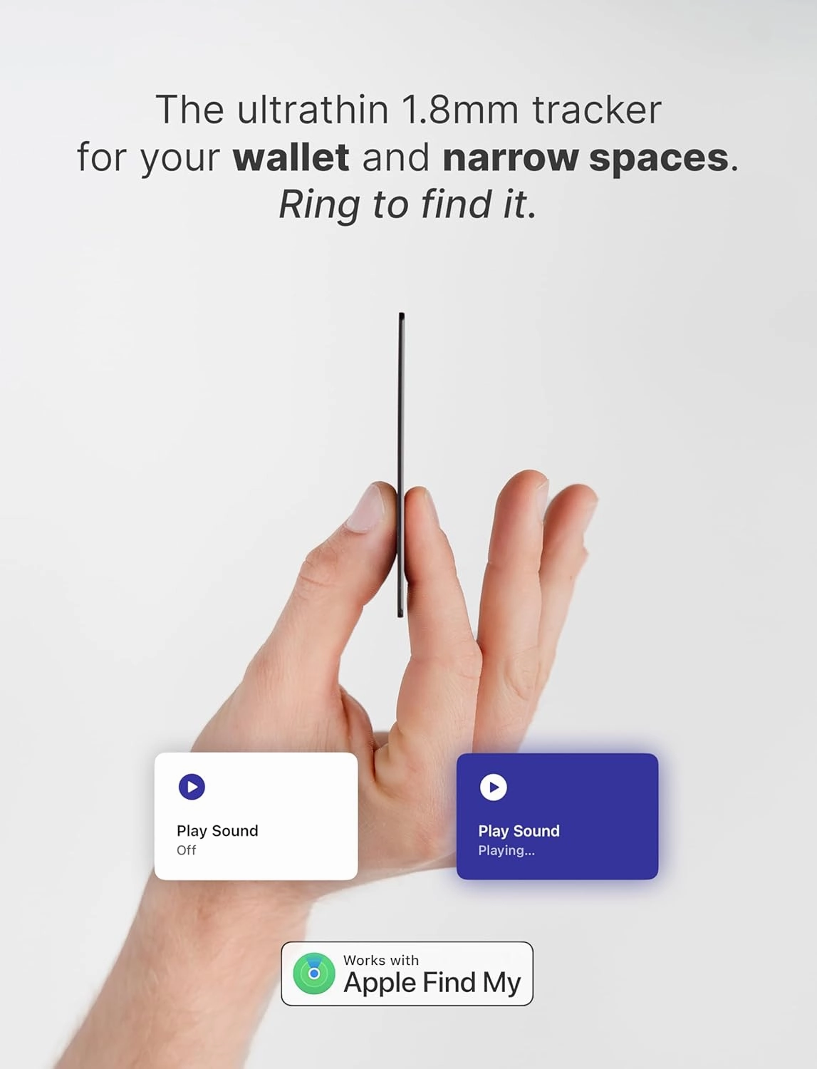 Rhinokey® Wallet Tracker Card - Slim Rechargeable 1.8mm Thin Tracker, Airtag Wallet IP68 Waterproof, Apple Find My (iOS Only) Luggage Tags, Item Finder with Key Chain Hole (1x Pack)