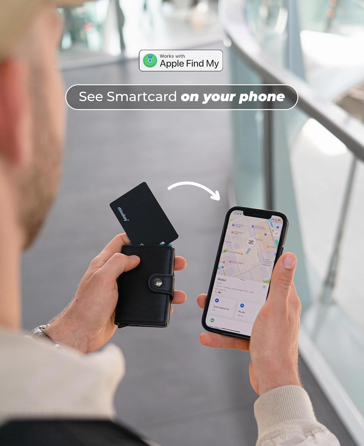 Rhinokey® Wallet Tracker Card - Slim Rechargeable 1.8mm Thin Tracker, Airtag Wallet IP68 Waterproof, Apple Find My (iOS Only) Luggage Tags, Item Finder with Key Chain Hole (1x Pack)