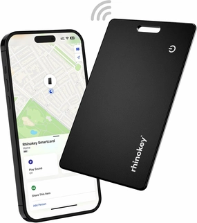 Rhinokey® Wallet Tracker Card - Slim Rechargeable 1.8mm Thin Tracker, Airtag Wallet IP68 Waterproof, Apple Find My (iOS Only) Luggage Tags, Item Finder with Key Chain Hole (1x Pack)