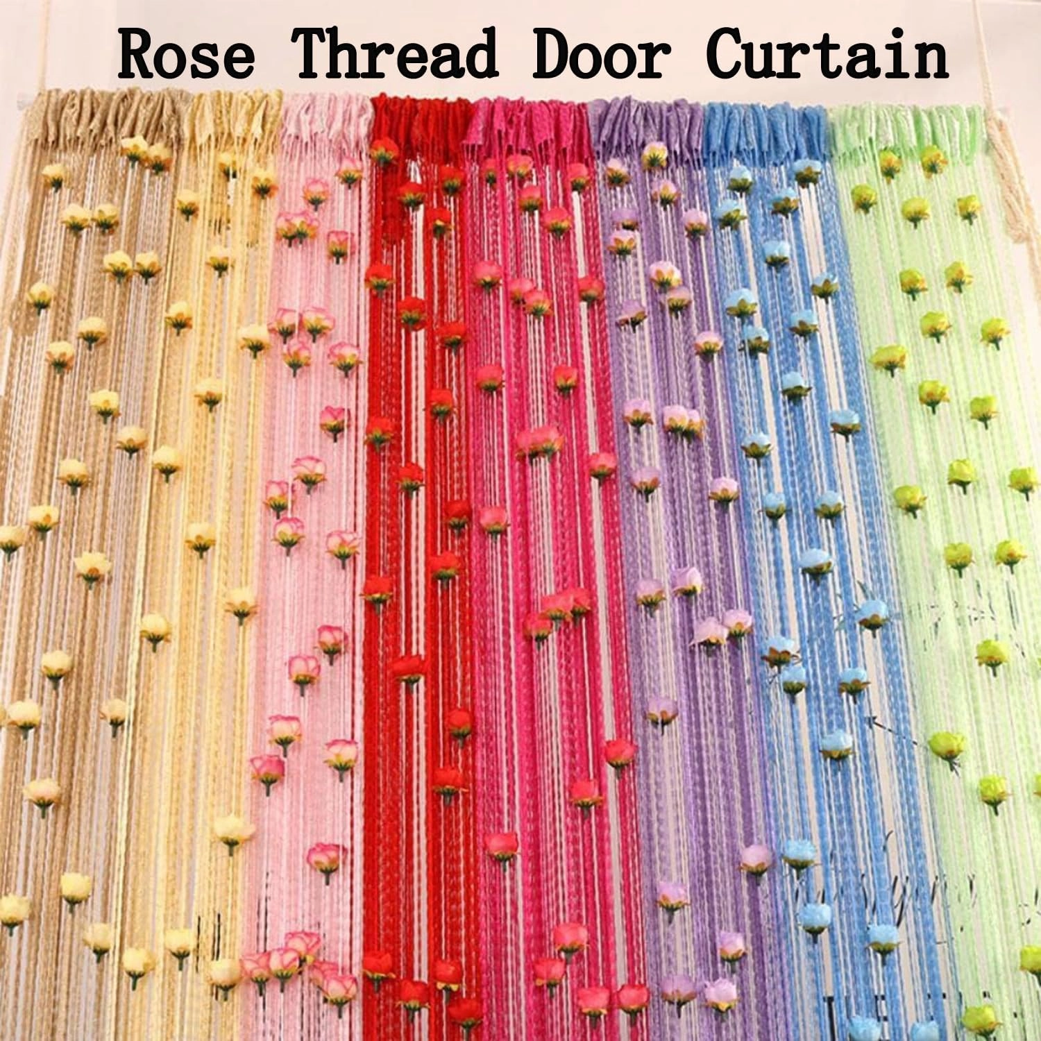 RJDJ Rose Thread Door Curtain, String With Roses for Window Decoration, Room Divider, Privacy, Doorway - Hanging Tassel for Home Party (Pink)