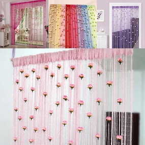 RJDJ Rose Thread Door Curtain, String With Roses for Window Decoration, Room Divider, Privacy, Doorway - Hanging Tassel for Home Party (Pink)