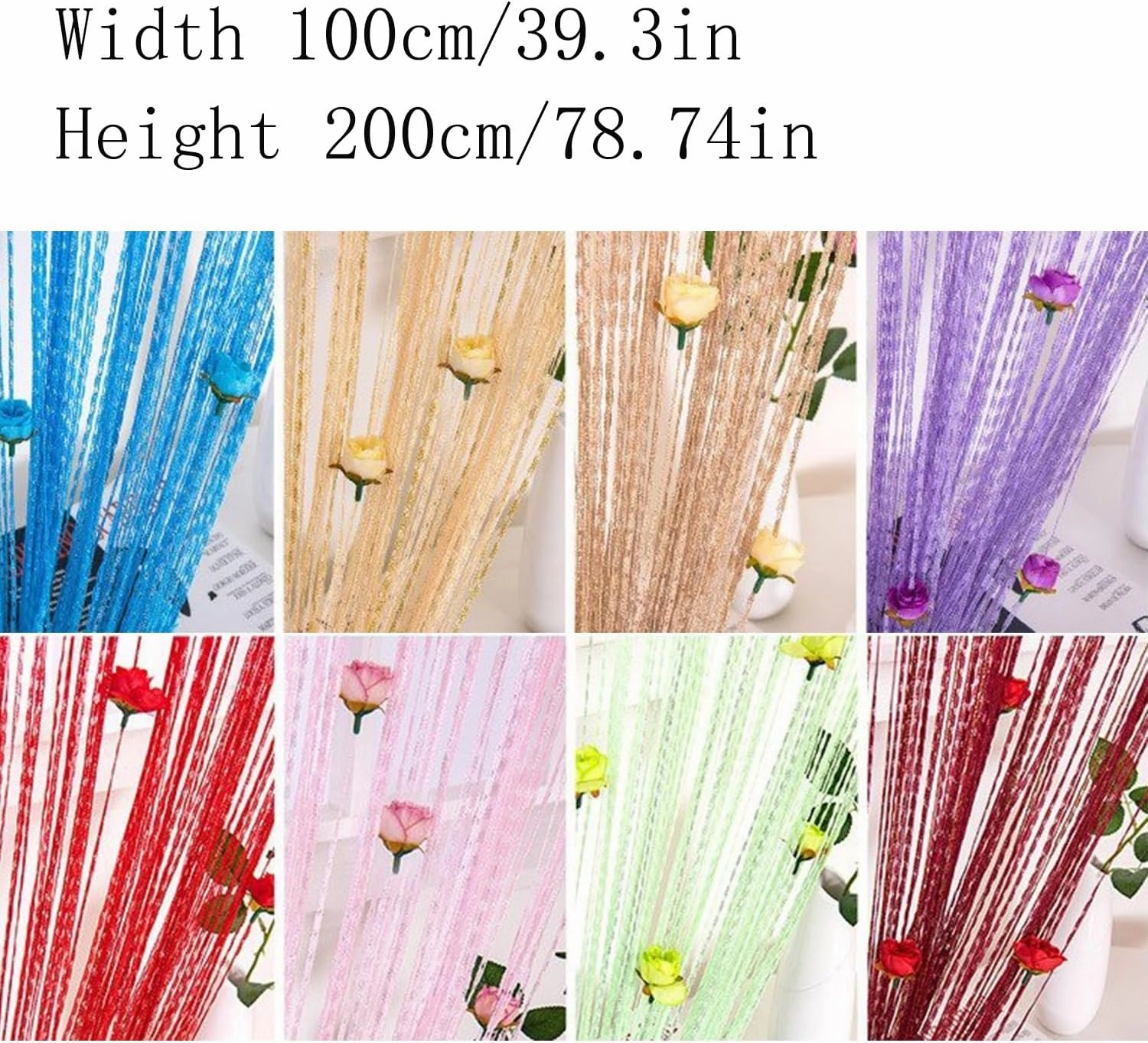 RJDJ Rose Thread Door Curtain, String With Roses for Window Decoration, Room Divider, Privacy, Doorway - Hanging Tassel for Home Party (Pink)