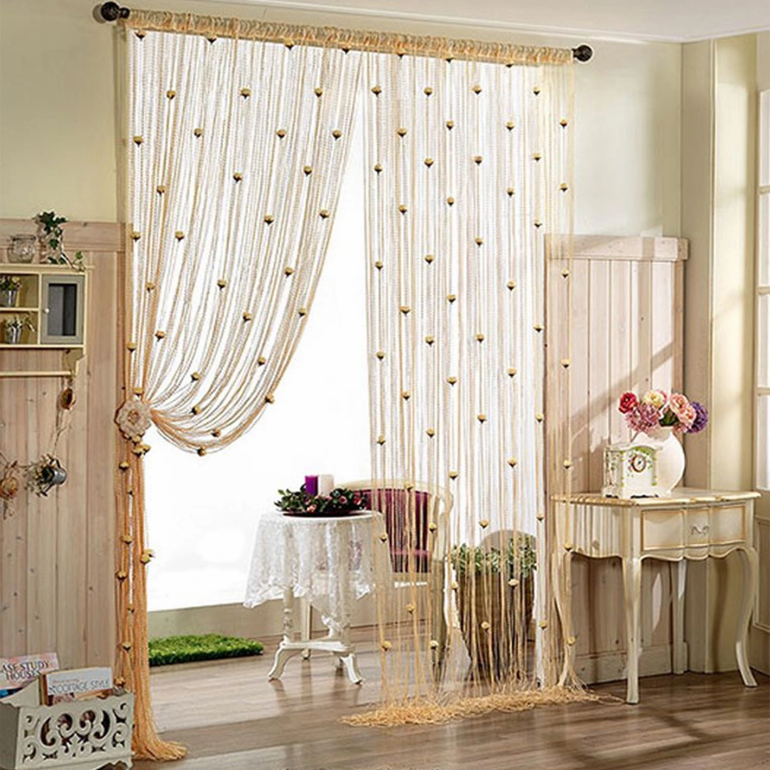 RJDJ Rose Thread Door Curtain, String With Roses for Window Decoration, Room Divider, Privacy, Doorway - Hanging Tassel for Home Party (Pink)