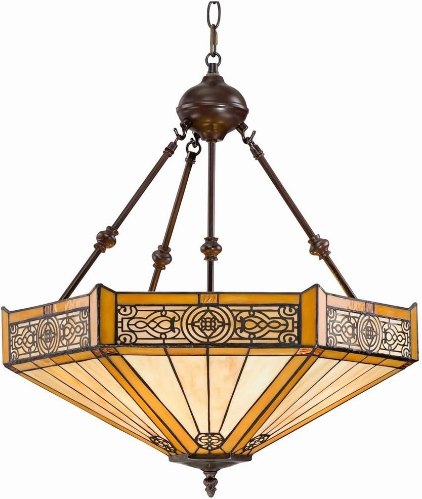 Robert Louis Tiffany Pendant Light Fixture - 3 Light, Art Glass Shade, Stratford Bronze Rustic Tiffany Pendant Light for Kitchen Islands, Living Rooms, and Dining Rooms - 20 3/4" Wide, 23" High