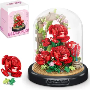 Rose Building Block Set for Adult - 574 Pieces with Base & Transparent Cover, Ideal for Home Decor & Gifting, Resembling Ever - Lasting Flowers