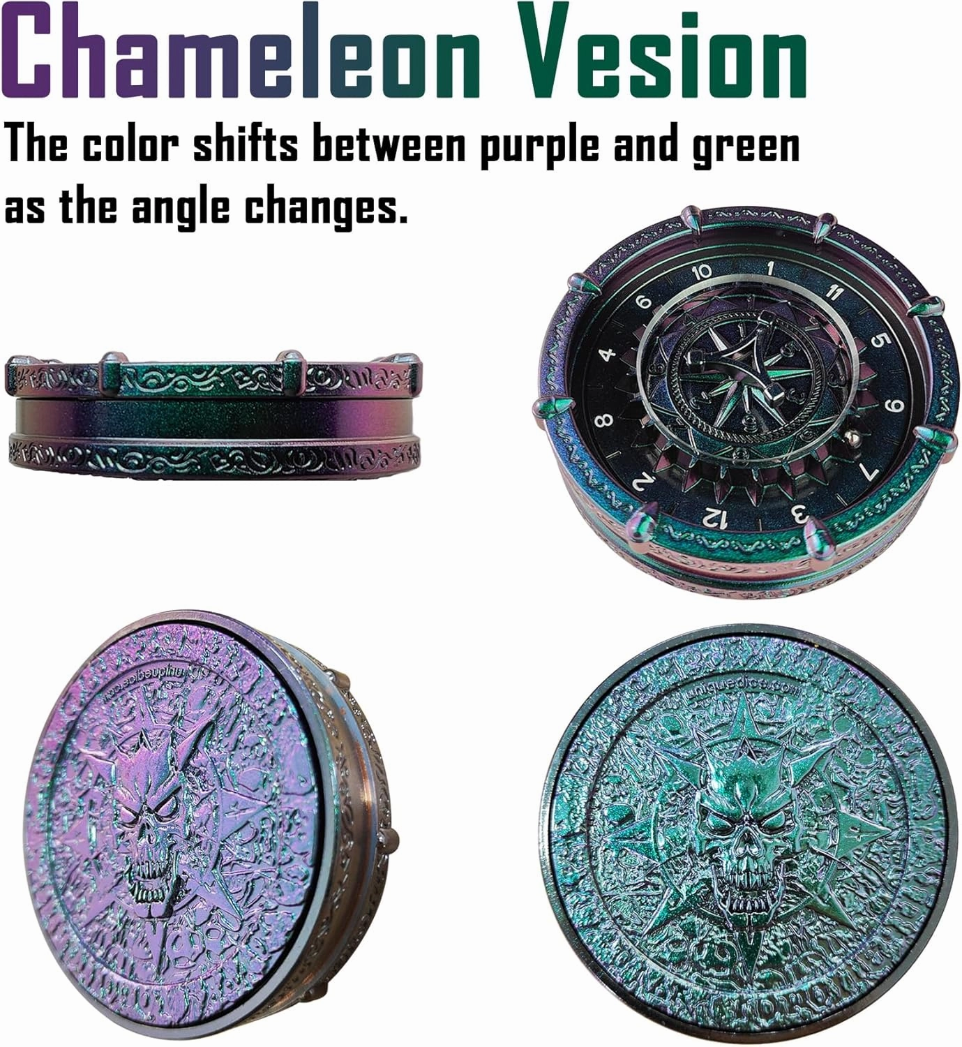 Roulette Dice King Set -1 pair Unique Random Dice Spinner for Dungeons and Dragons d&d Pathfinder DCC Metal wheel 20 Sided Goblin Collection Accessories DM Supplies - Green Purple Blue Black Chameleon