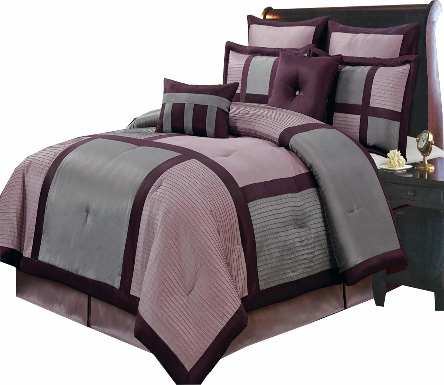 Royal Tradition 8-Piece Creative Bed in a Bag, Queen Size, Purple Morgan Comforter Set (One Comforter 90" x 92", Pillow Shams, Euro Shams, Cushions, One Bedskirt) Stylish Bedding