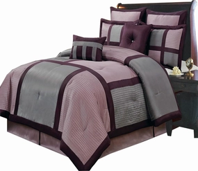 Royal Tradition 8-Piece Creative Bed in a Bag, Queen Size, Purple Morgan Comforter Set (One Comforter 90" x 92", Pillow Shams, Euro Shams, Cushions, One Bedskirt) Stylish Bedding