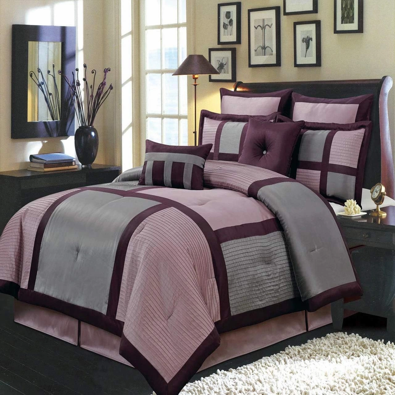 Royal Tradition 8-Piece Creative Bed in a Bag, Queen Size, Purple Morgan Comforter Set (One Comforter 90" x 92", Pillow Shams, Euro Shams, Cushions, One Bedskirt) Stylish Bedding