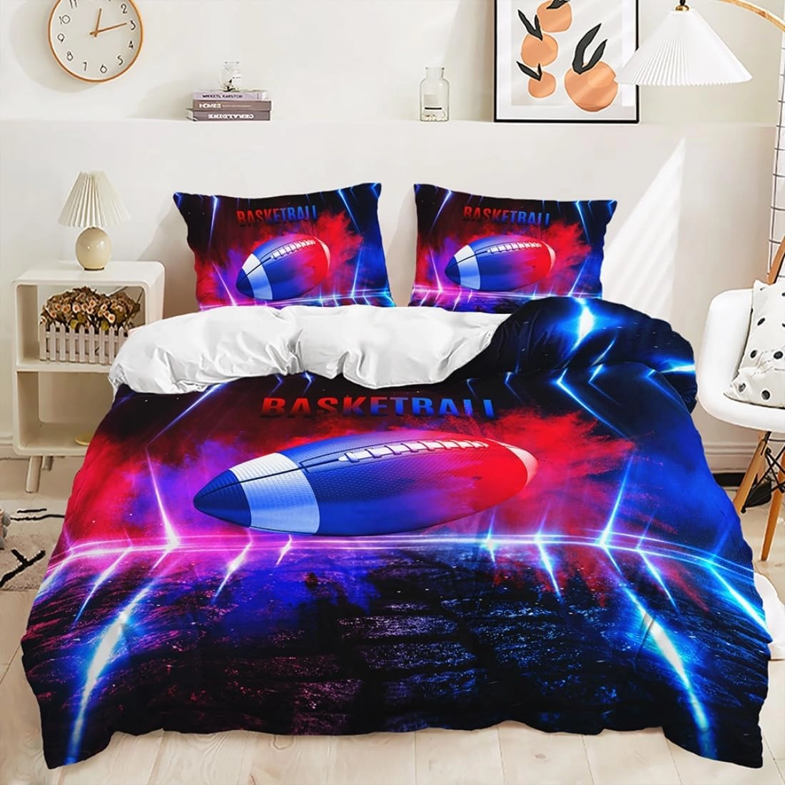 Rugby Duvet Cover Set,Sports Competitions Theme Comforter Cover Set Surfing Ice Hockey Skateboard Print Pattern Quilt Cover for Kids Boys,3 Pieces (Style 1,Queen(90"X90"))