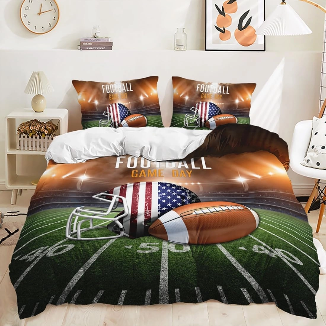 Rugby Duvet Cover Set,Sports Competitions Theme Comforter Cover Set Surfing Ice Hockey Skateboard Print Pattern Quilt Cover for Kids Boys,3 Pieces (Style 6,Queen(90"X90"))