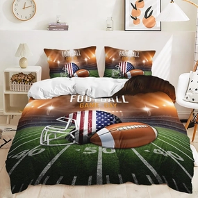 Rugby Duvet Cover Set,Sports Competitions Theme Comforter Cover Set Surfing Ice Hockey Skateboard Print Pattern Quilt Cover for Kids Boys,3 Pieces (Style 6,Queen(90"X90"))