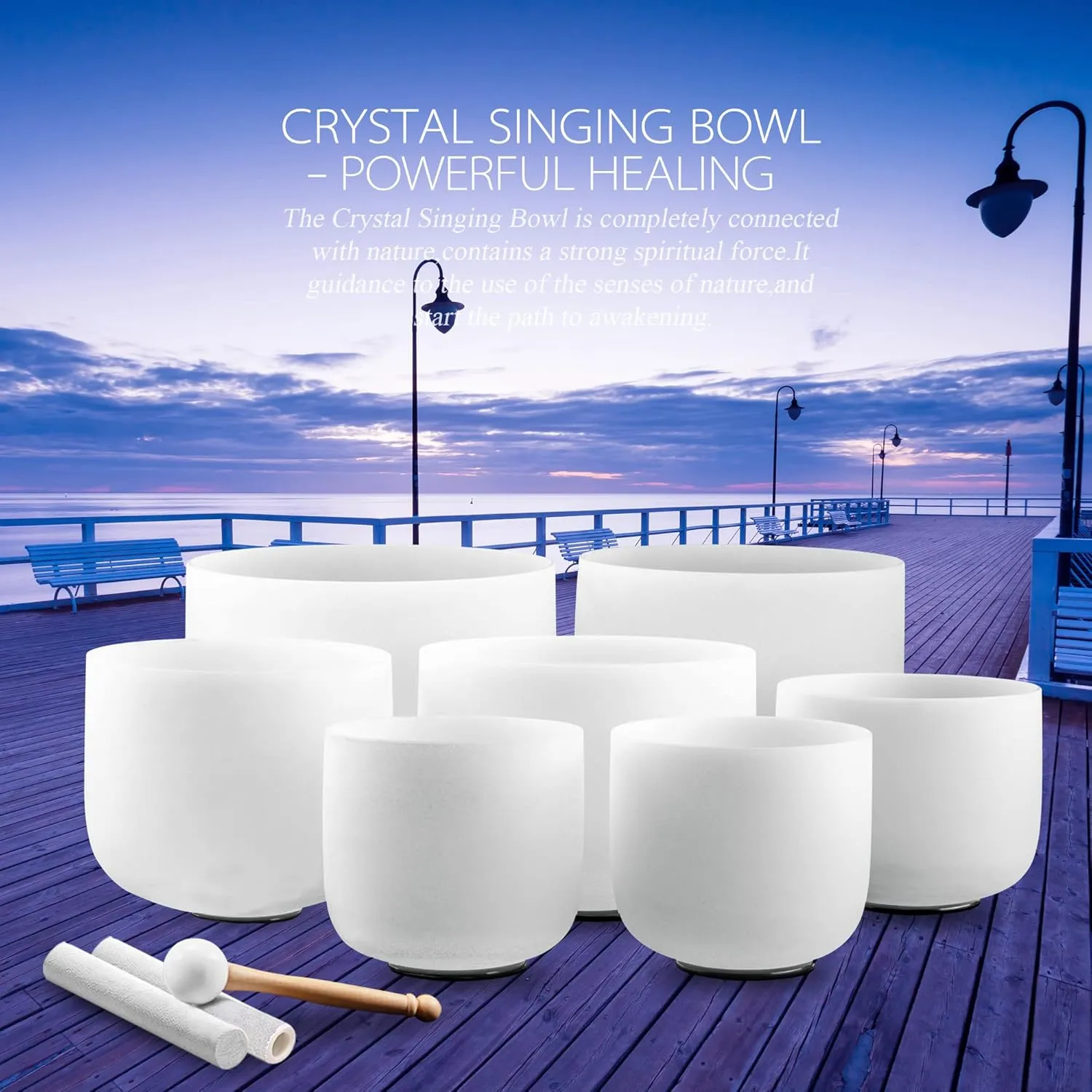 RYAN DVAN 432 hz 7-12 Inch Set of 7 Frosted Quartz Crystal Singing Bowl Chakra Set with Free 2 pcs Carrying Case