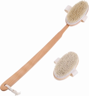 SAFIGLE 1 Set Wooden Shower Brush Natural Boar Bristle Back Scrubber for Gentle Bathing Deep Cleansing Body Massager for Hard to Reach Areas Pack